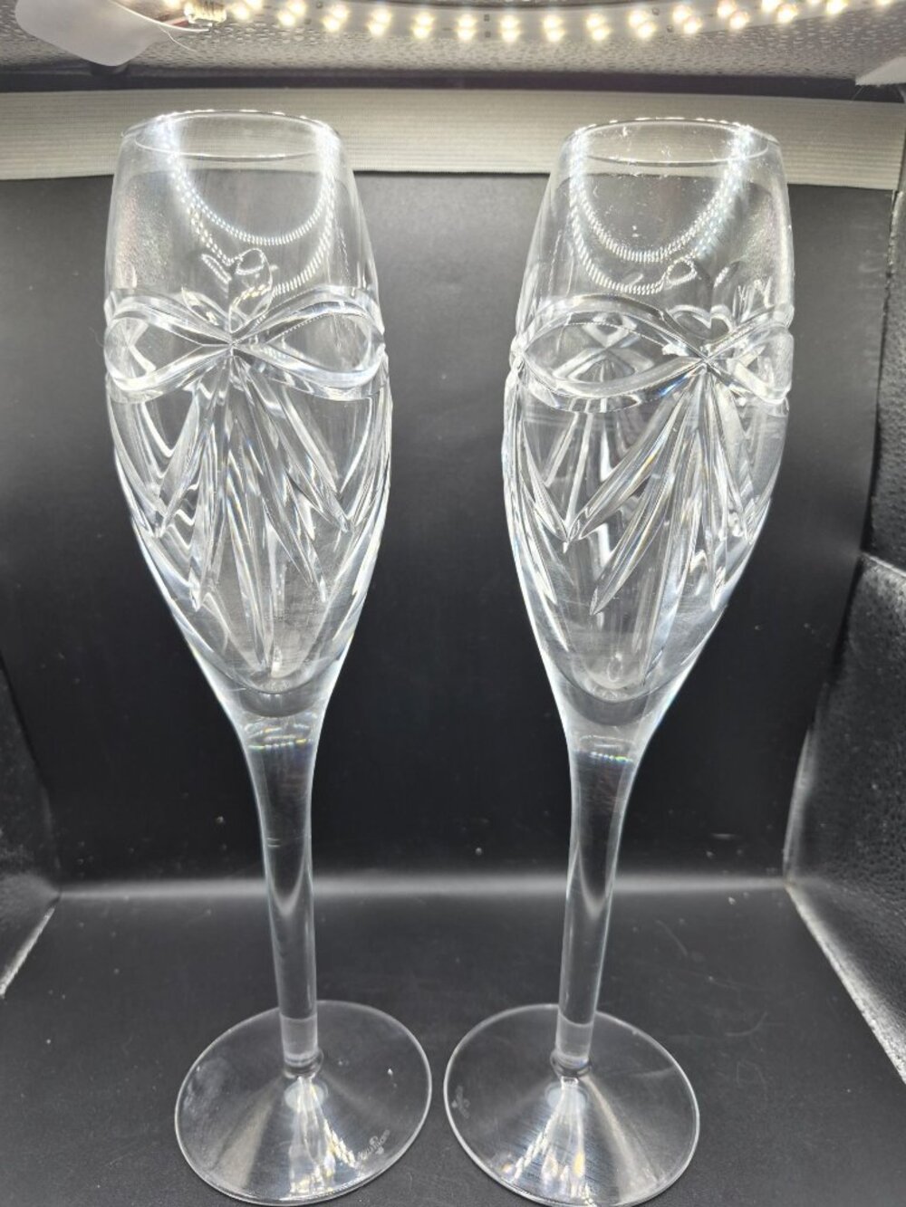 Late 20th Century Pair of Waterford Crystal Bow Pattern Flutes 10.5 Inches